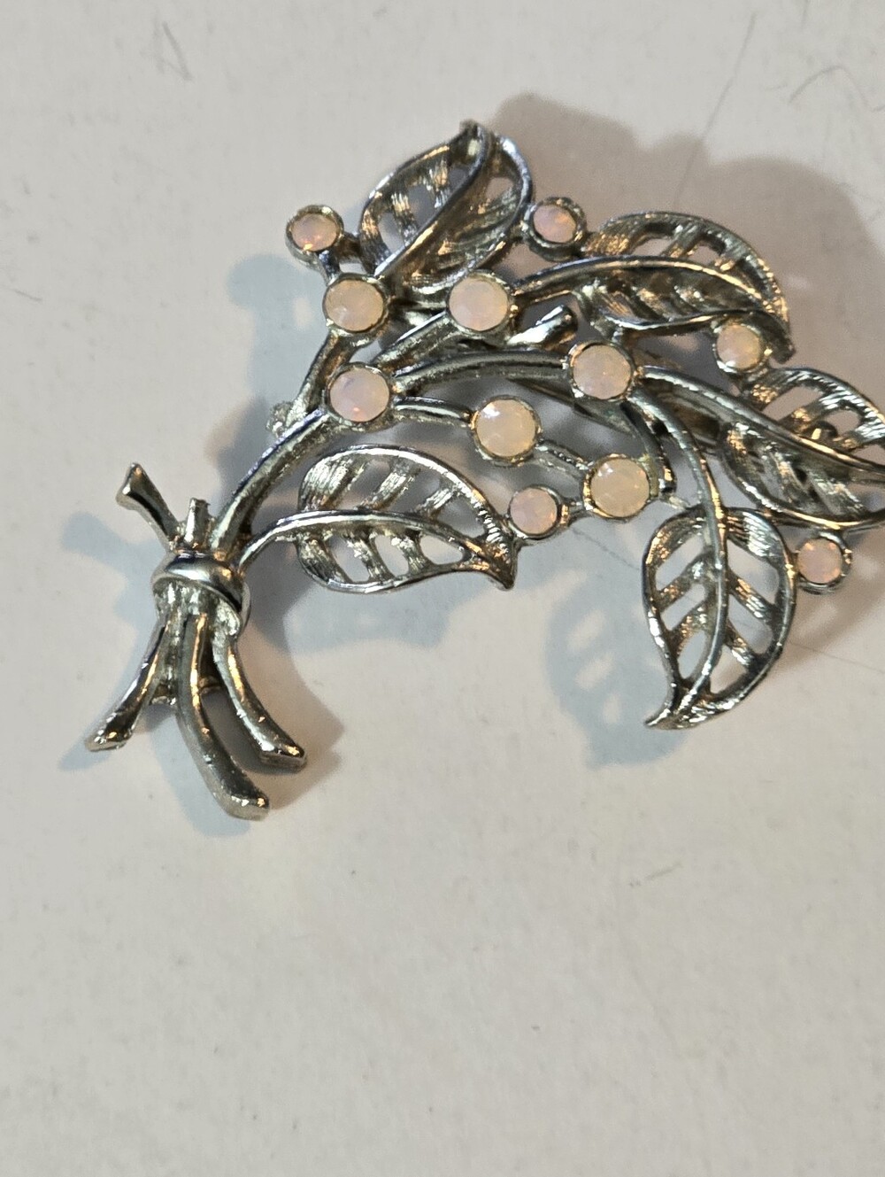 Vintage Pink Opal Stone Flower Bouquet Brooch